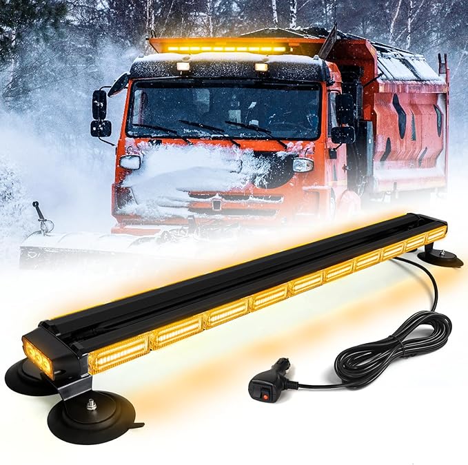 42" Roof Top Strobe Light Bar Amber Light Bar, Emergency Warning Flashing Safety Beacon Double Side Traffic Advisor Lights Magnetic Base for Safety Vehicles Tow Trucks Pickup Snowplow, Amber