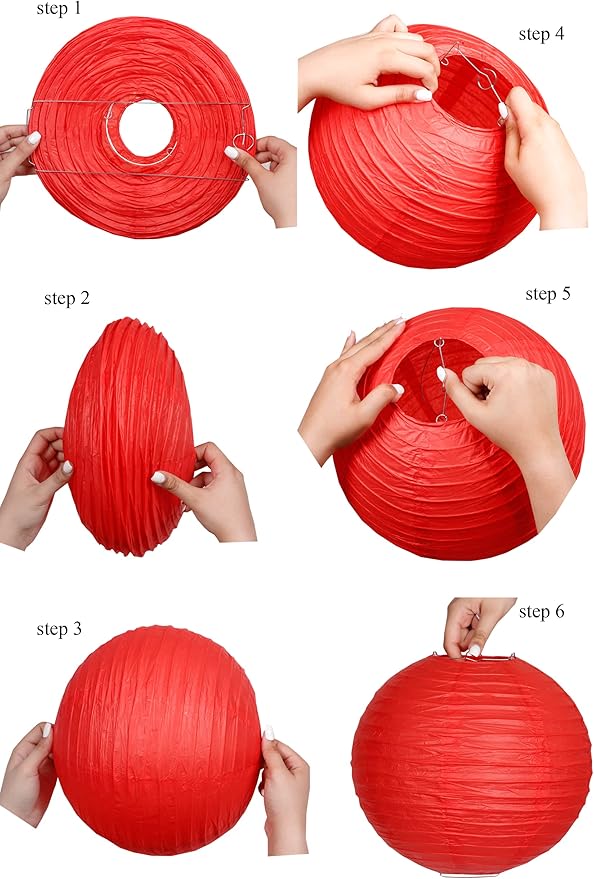 Pack Of 3 Round Paper Lanterns Lamp Wedding Birthday Party Decoration (Red, 10"/25CM)