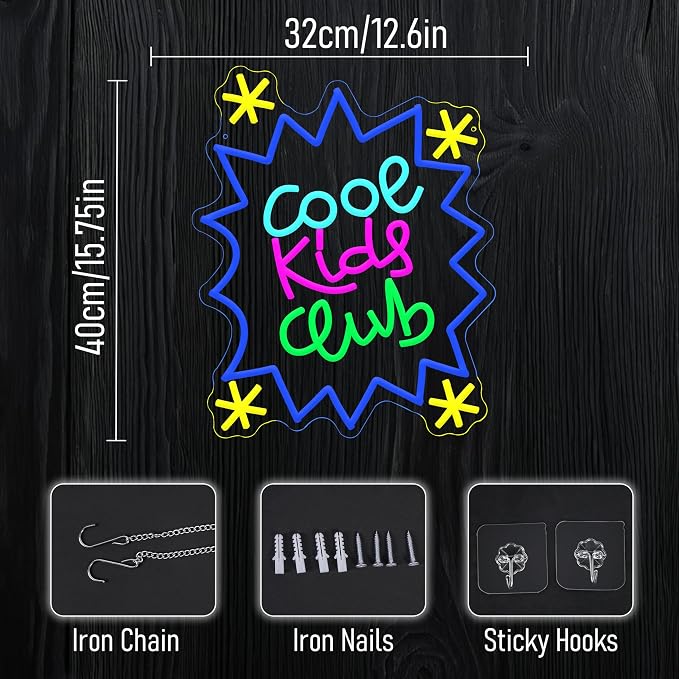 Cool Kids Club Neon Sign for Wall Decor Cool Kids Classroom Neon Light Dimmable Club LED Light Up Sign for Playroom Bedroom Party Classroom Shop Home(15.75 * 12.6In)