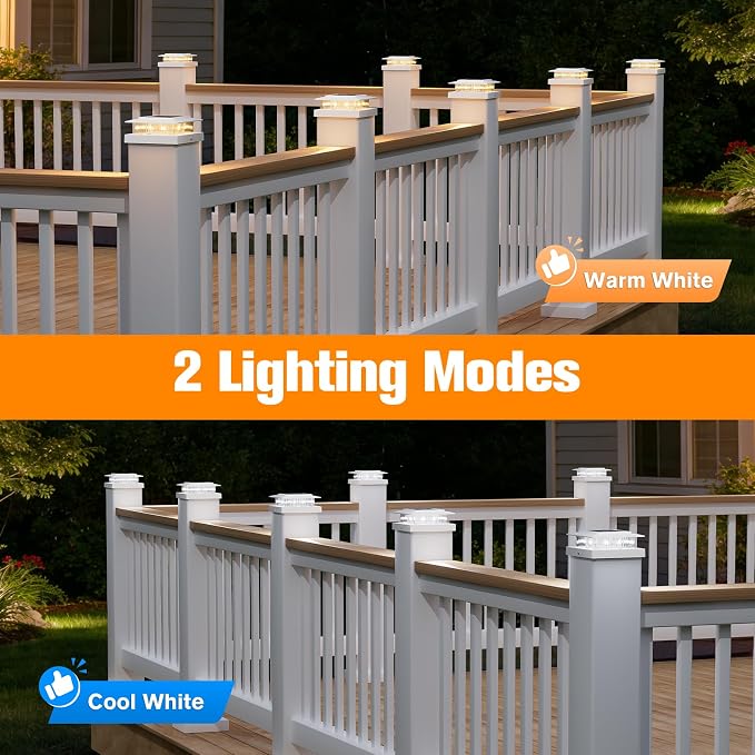 4x4 Post Solar Lights with 2 Modes, Solar Post Lights, 6 Pack White | Solar Post Cap Lights for 4x4 Post Caps Wood Vinyl,5x5 Vinyl Post,IP44 Waterproof Fence Post Solar Lights Outdoor for Deck