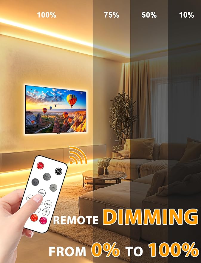 Lamomo COB LED Strip Lights 65.6Ft, 2 Roll Warm White Dimmable Self-Adhesive Led Rope Light with Remote, Flexible Cuttable Waterproof 3000K Silicone Neon Tape Lights for Bedroom, Indoor, Cabinet