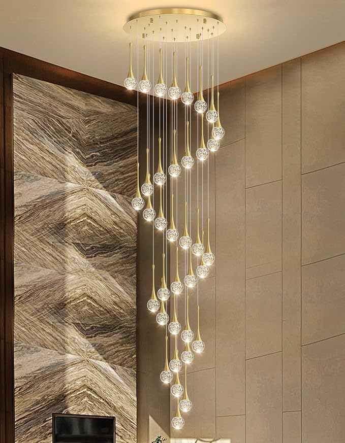 36 Light Modern Glam Crystal Chandelier for High Ceiling LED Dimmable Ceiling Pendant Light Staircase Foyer Enterway Living Room Chandelier Lighting Antique Gold