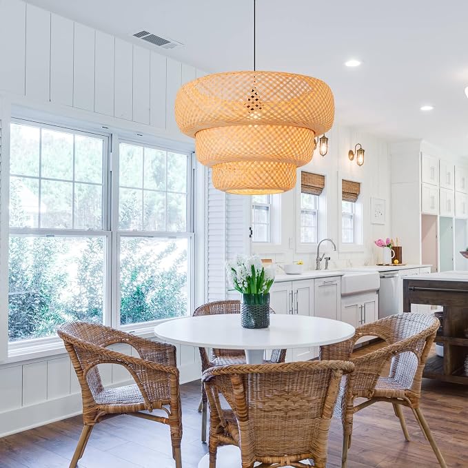 18.5" Bamboo Pendant Light,Rattan Chadelier | Hand-Woven Bamboo Rattan Chandelier Shade for Dining Living Bedroom Kitchen Farmhouse 1-Pack