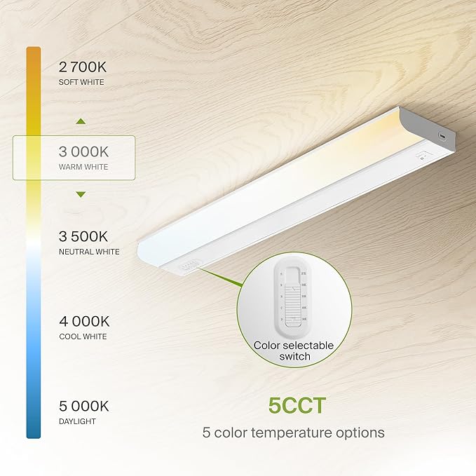 ASD 2 Pack 24 Inch Hardwired LED Under Cabinet Lights, On/Off & 5CCT Switch 2700K-5000K, 12W 1051LM CRI90+, Direct Wire Low Profile Linkable Fixture, Dimmable Under Counter Kitchen Lighting, White, UL
