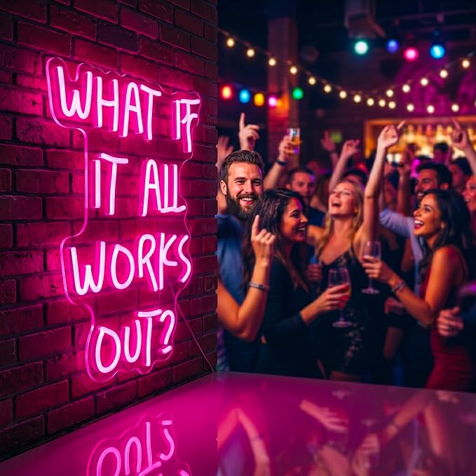 Neon Sign, Neon Signs for Wall Decor LED Signs Neon Light | What If It All Works Out Neon Sign, Pink Motivational LED Light for Home, Office, Room, Pink Decor, Gift, USB Powered