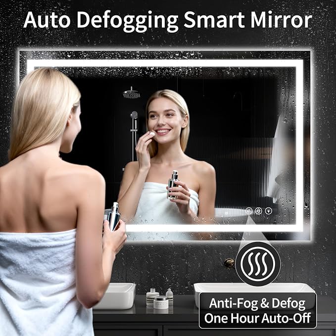 LED Bathroom Mirrors 38"x48" Bathroom Mirror with Lights for Wall, Backlit + Front Lit, 3 Colors, Anti-Fog, Dimmable Brightness for Vanity,Bathroom, Entryway, Living Room