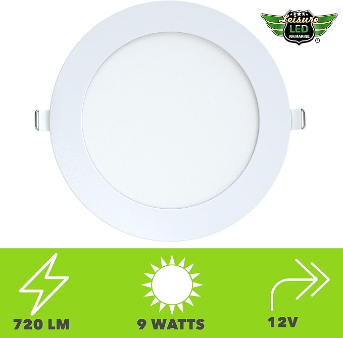 LeisureLED 5 Pack RV Boat Recessed Ceiling Light 720 Lumen Super Slim LED Panel Light DC 12V 5.75" 9W Full Aluminum Downlights 700 Lumen Warm (Warm White)