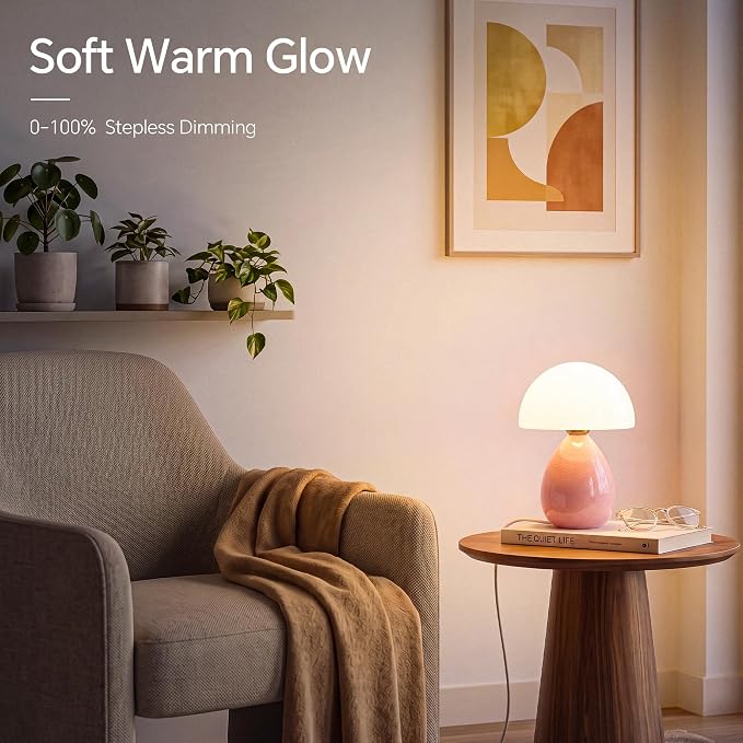 Mushroom Lamp Table Lamp for Bedroom,Ice Crackle Desk Lamp Bedside Small Lamps for Living Room Night Stands,Table Lamps Cute Modern Mid Century Lamps (Pink-Ice Crackle)