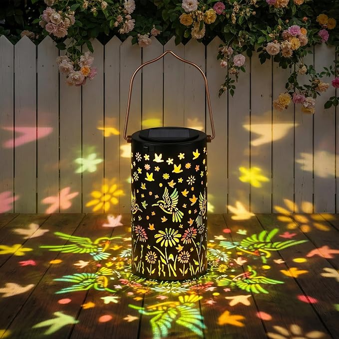 Hummingbird Mmulticolor Solar Lanterns for Outdoor Indoor, Colorful Garden Decor Gifts for Women Mom Grandma Hanging Solar Lights Metal Solar Decoration Outside for Yard, Patio, Backyard, Porch