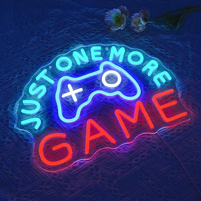 Just One More Game Neon Sign for Gaming Room, USB Powered Gamer Neon Light, Colorful Game LED Light Up Sign for Bedroom, Party, Man Cave,Club, Bar