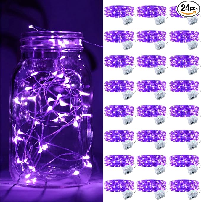 ZGWJ 24 Pack Purple Fairy Lights, Mini String Lights | Battery Operated 7 FT 20 LED Waterproof 3 Modes for DIY, Parties, Wedding, Halloween, Christmas Decoration