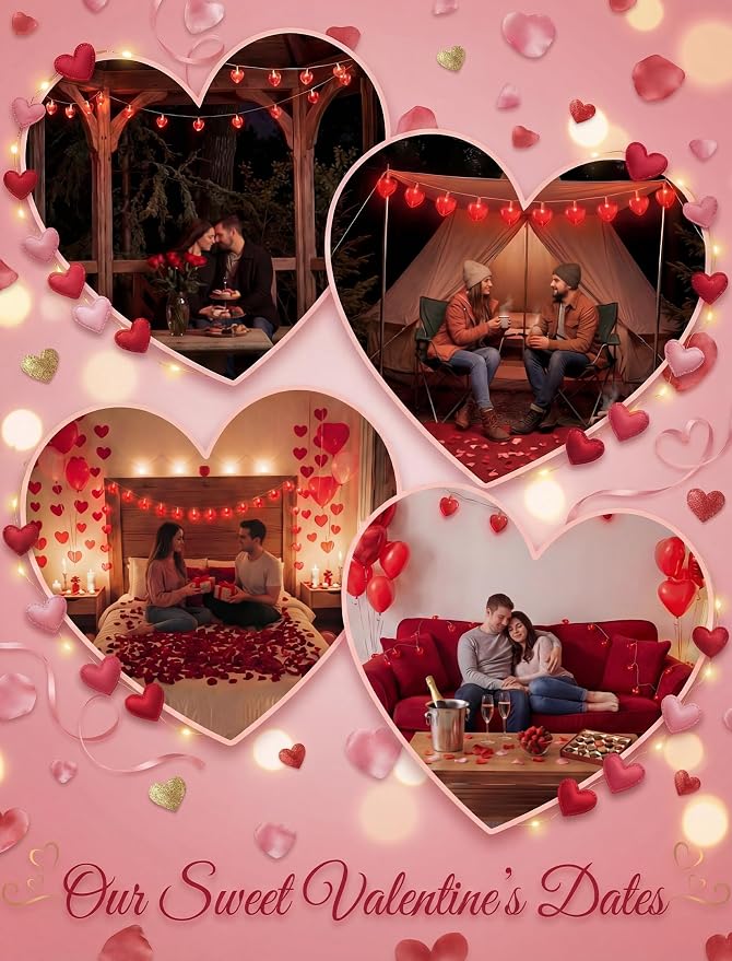8.5Ft Heart String Lights, Valentines Day Decorations Lights with 10 Red Heart Lights, Plug in Fairy Heart Shape String Lights for Window Wedding Anniversary Bedroom Party Valentine's Day Decorations