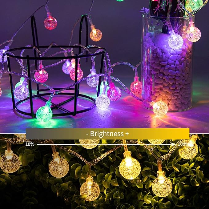 Minetom Globe String Lights Plug in - 33 ft 100 LED USB Crystal Globe Fairy Lights with Remote and Timer, Waterproof for Bedroom Tent Porch Patio Party Garden Indoor, Warm White and Multicolor