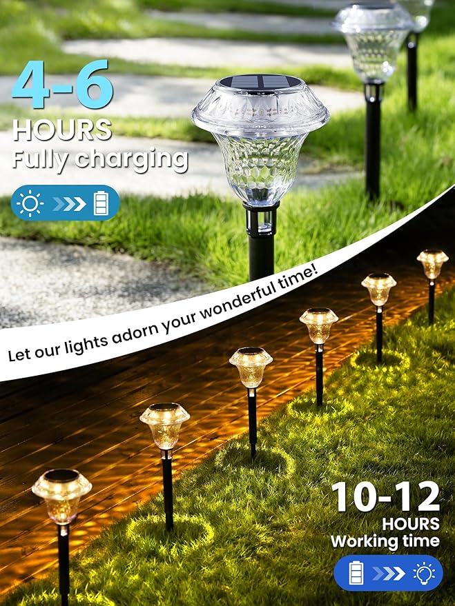 SOLPEX Solar Pathway Lights Garden Decor for Yard, Garden Lights Solar Powered Waterproof Landscape Lighting, Solar Outdoor Lights Porch Decor for Path Walkway Driveway (8 Pack Warm White)