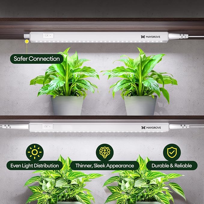 Grow Lights for Indoor Plants, Sunlike Full Spectrum 5000K 1FT LED Growing Lamp 28W (4 x 7W), T5 Grow Light Strip for Seed Starting, Vegetables, Linkable, White, 4-Pack