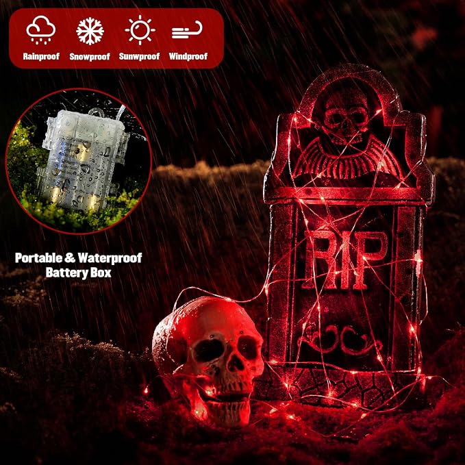 JMEXSUSS 2 Pack Fairy Lights Battery Operated, Red Lights for Halloween | Total 400 LED 132ft, Remote Control, Waterproof, 8 Modes Twinkle String Lights for Bedroom Wreath Xmas Indoor Outdoor Decor