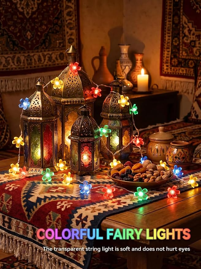 Flower Battery Operated Indoor String Lights 30L Cherry Blossom Fairy Light | Waterproof Outdoor Garden Party Camping Birthday Wedding Room Multicolor