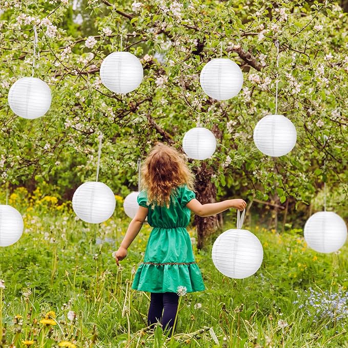 Treela 90 Pack White Chinese Japanese Paper Lanterns Decorative Hanging Ball Paper Lantern Lamps for Wedding Birthday Party Baby Shower Home Decorations(8 Inch)