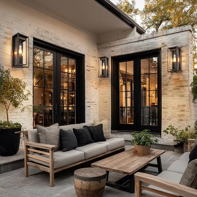 19" Large Outdoor Wall Light Fixtures,Distressed Brown Porch Light | Large Size, Anti-Rust, Waterproof, Tempered Glass, Easy Installation,2Pack Modern Exterior Sconces for House Garage