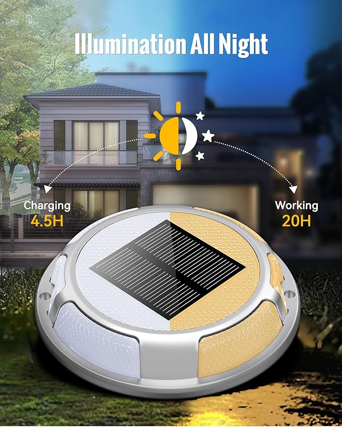 Solar Driveway Lights Dock Lights Waterproof 16 Pack, 2 Colors in 1 Outdoor LED Solar Deck Light, Solar Powered Walk Way Light Road Marker for Stair Pathway Patio(Warm & Cool)