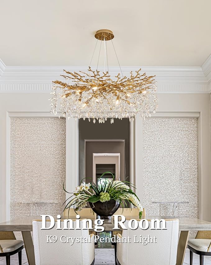 Modern Tree Branch Crystal Chandelier Luxury Gold Crystal Pendant Lighting 40" Contemporary 14-Light Chandeliers for Dining Room Kitchen Bedroom Living Room