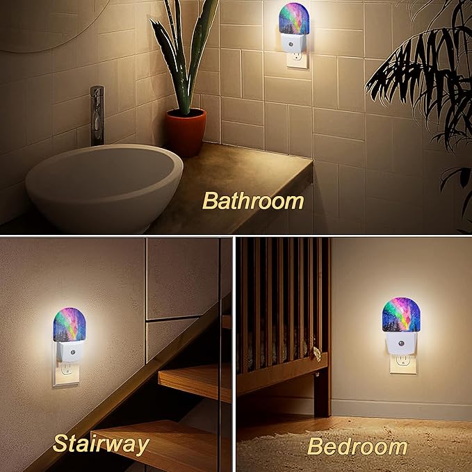 Northern Lights Night Light, Winter Forest Night Lights Plug Into Wall Light for Home Indoor Staircase Kitchen Corridor