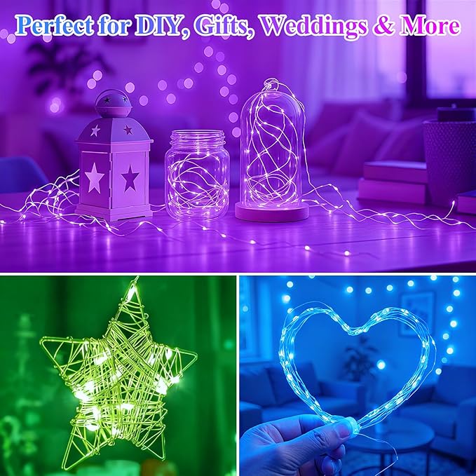 Lakumu 12-Pack Fairy Lights Battery Operated String Lights-7FT 20 LED,Waterproof Silver Wire Firefly Lights for Mason Jars DIY Bedroom Wedding Party Centerpiece Table Decor,6 Color