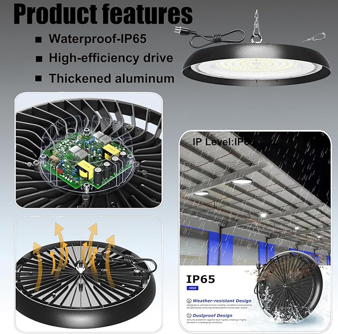 10Pack 300W UFO LED High Bay Light,33000lm 6000K Daylight 3000W Equivalent with 59inch US Plug Cable Garage Lights Commercial Warehouse Bay Light for Garage Factory Lowbay Area Lighting