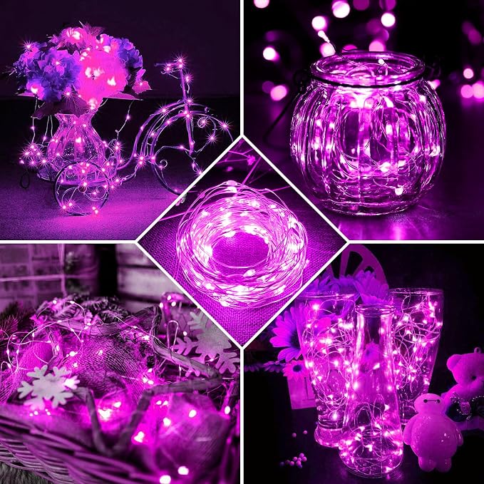6 Pack Fairy Lights Battery Operated with Remote Timer 8 Lighting Modes,7ft 20 LED Waterproof Mini String Lights for Halloween Christmas Table Centerpieces Bedroom Decorations,Pink