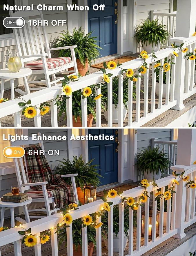 Sunflower Garland with 60LED Fairy Light Battery Operated Clear Wire | Vines with String Lights,with Remote,Flower Hanging Lights for Indoor,Outdoor,Bedroom,Wedding,Wall,Party (Warm White)