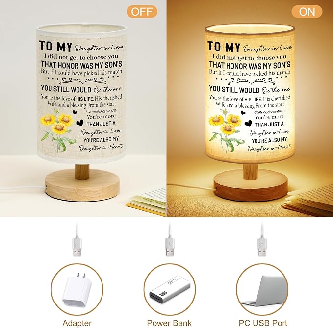WSYEAR to My Daughter-in-Law from Mom The Start You're More Than JUST A Daughter-in-Law You're Also My Daughter-in-Heart Personalized Wooden Table Lamp for Couple Birthday Home Decoration