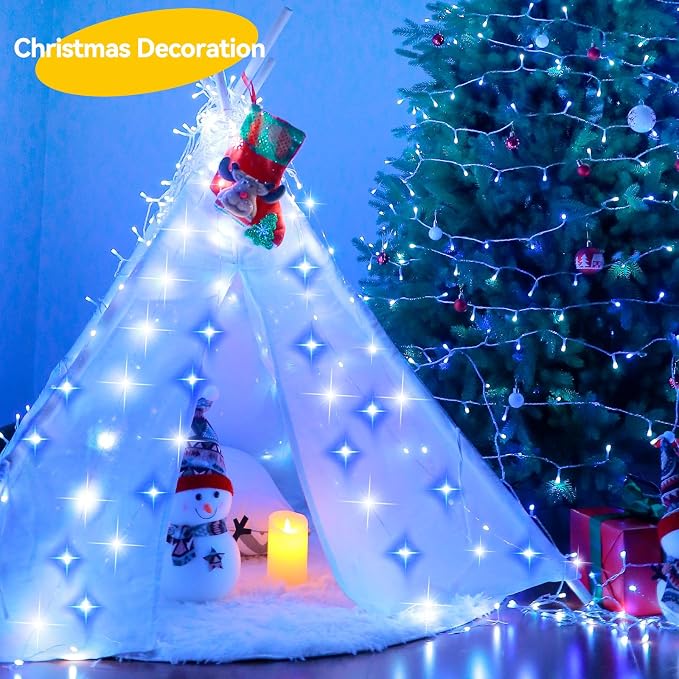 LitHome 4 Pack Christmas Fairy Lights Battery Operated Each 20FT 60 LED | Twinkle Lights with 2 Modes Indoor Outdoor, Waterproof Led Fairy Lights for Party Wreath Garland Table Decor, Blue & White