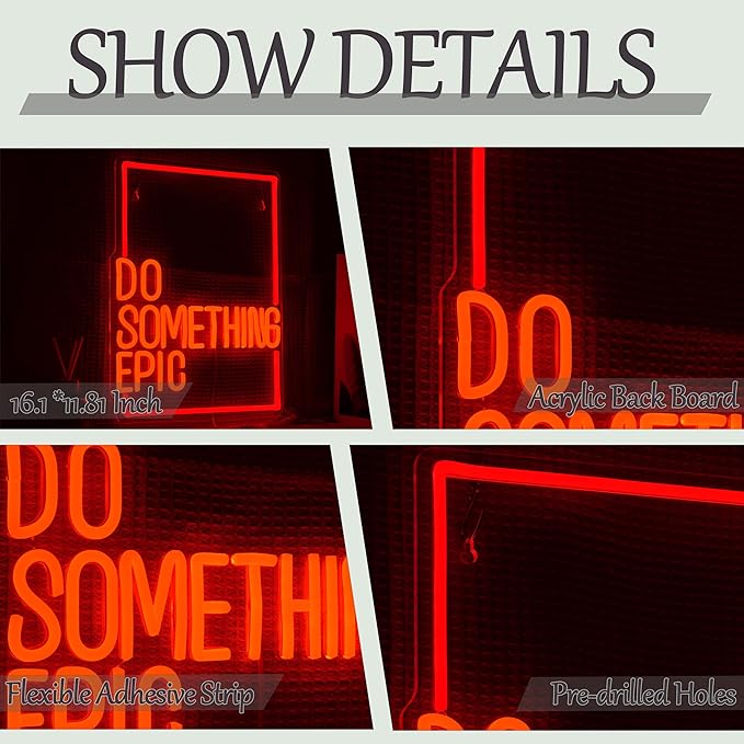 Do Something Epic Neon Sign for Wall Decor Red Letter Led Neon Light Special Box Light Up Sign Dimmable Inspirational LED Light Sign for Bedroom Gym House Man Cave Game Room Club
