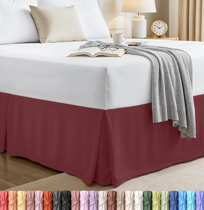 Utopia Bedding Queen Bed Skirt - Soft Quadruple Pleated Ruffle - Easy Fit with 16 Inch Tailored Drop - Hotel Quality, Shrinkage and Fade Resistant (Queen, Burgundy) | Easy Fit Design, Shrinkage & Fade Resistant, Hotel Style, Microfiber Durable Fabric, ...
