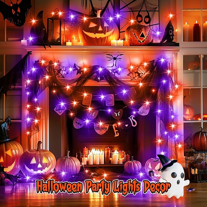 Minetom 6 Pack Purple Orange Fairy Lights for Halloween Decor | 7ft 20 LED Micro Firefly Lights for Halloween Decor, Pumpkin DIY Craft, Paper Lantern Decoration