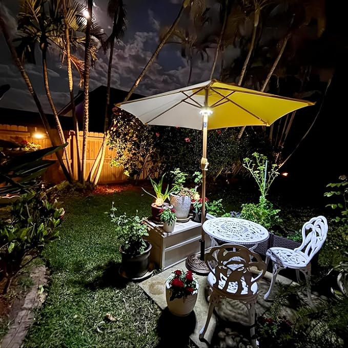 Patio Umbrella Light 3 Brightness Modes Cordless,with 28 Cool White LEDs-4 * AA Battery Operated Umbrella Lights,Fits 1.15"-2" Umbrella Poles,for Patio Umbrellas,Camping Tents and Indoor Use