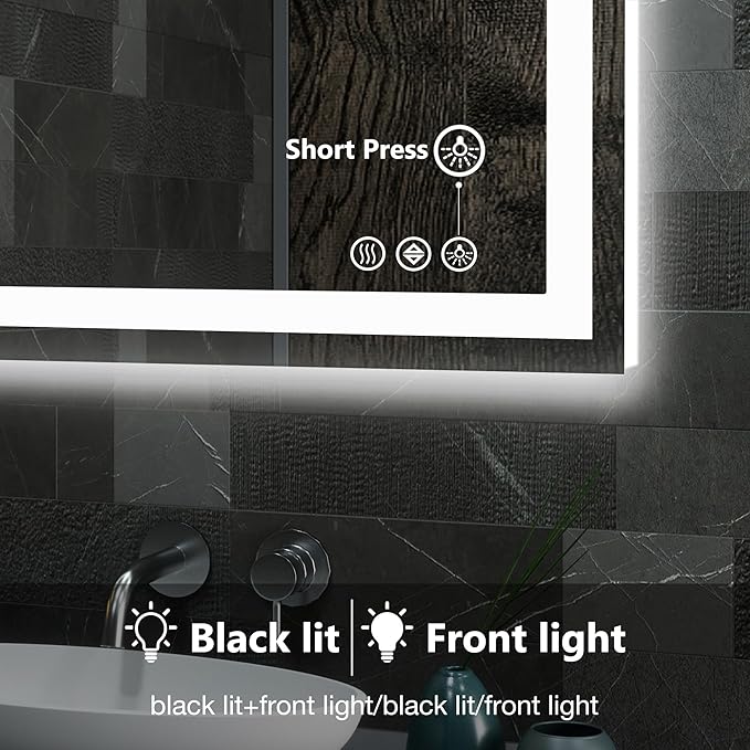 DUMOS 24"x32" Smart Anti-Fog LED Bathroom Mirror with Front Light & Backlit, 3 Color Temperatures, Dimmable, Memory Function, Rectangle Modern Vanity Mirror