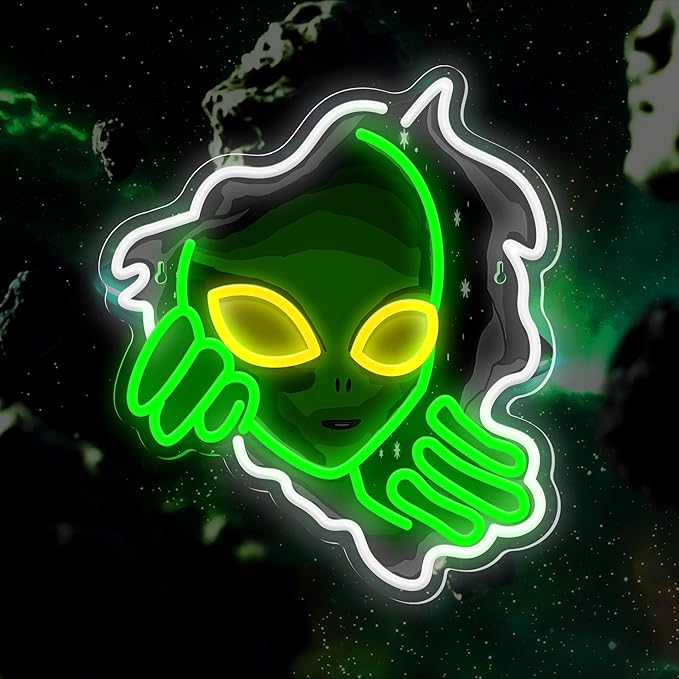 Green Alien Neon Sign USB Powered Alien LED Neon Light Signs for Man Cave Bedroom Game Room Bar Pub Party Home Decor Fantasy Gifts for Alien Fans, Teenage Boys, Kids