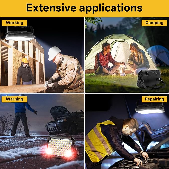 LED Work Light: Portable Rechargeable Magnetic Work Light | 10000LM output with 4 lighting modes, IP65 waterproof protection and a 13000mAh battery for garage, camping and emergency use