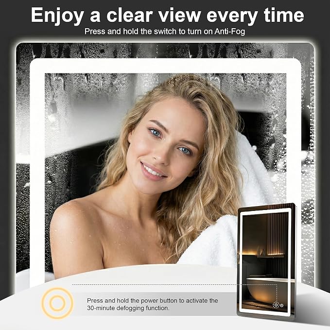 LED Bathroom Mirror with Lights, 20 x 30 Lighted Vanity Wall Mirror | Backlit and Frontlit, Anti-Fog, Dimmable 3 Colors, Shatter-Proof Tempered Glass, Memory Function, Plug-in/Hardwired