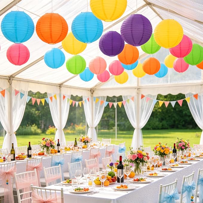 Qenk 12 Pcs Colorful Paper Lanterns, 10" Hanging Paper Lanterns for party | Paper Lanterns Party Decorations for Classroom Party Wedding Birthday Valentine's Day