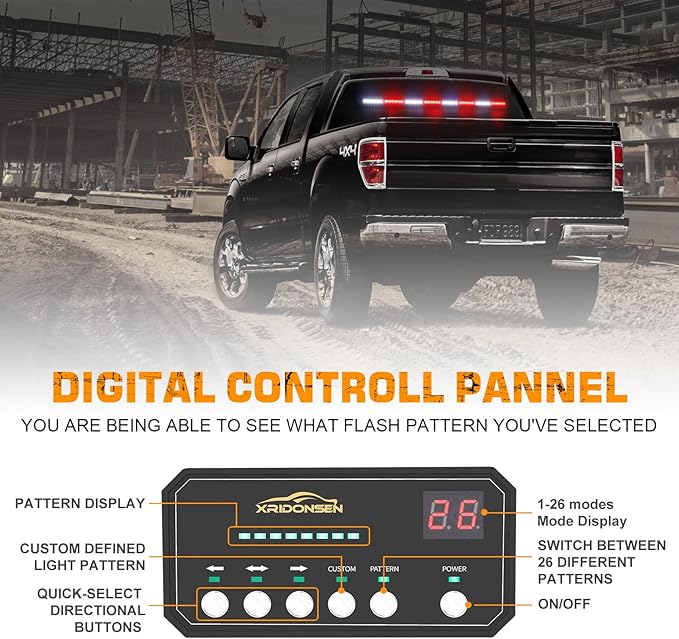 XRIDONSEN 35 inch Traffic Advisor Red White Emergency Light Bar 48 LED Strobe Lights Safety Hazard Warning Lights Front/Rear Window w/Controller for Volunteer Firefighter Vehicles Fire Trucks POV