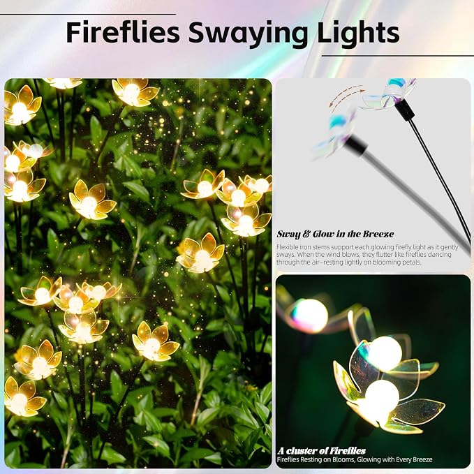 Solar Lights Outdoor, Solar Firefly Swaying Garden Decor Light (24LED) | 2 Lighting Modes, IP65 Waterproof, Garden Decor Lights, Yard Patio Pathway Decoration, Gifts for Women, Grandma
