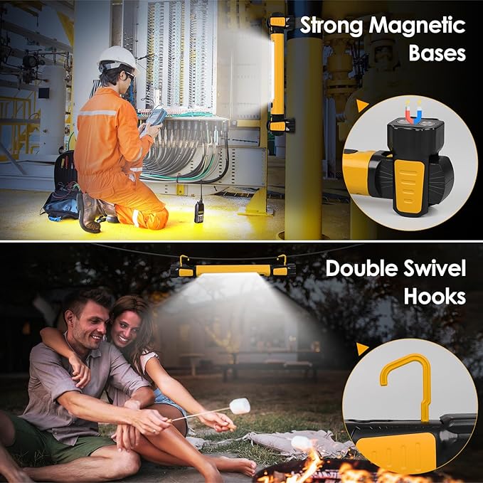 Work Light, 2500LM Bright LED Work Lights, 5200mAh Rechargeable Magnetic Underhood Work Light Bar with Hooks, Cordless Portable Work Lights for Mechanics for Car Repairing/Garage/Workshop/Emergency | 2 Brightness, 4-10H Runtime,Rechargeable, Magnetic B...