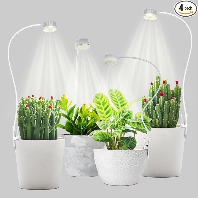 Shyineyou Small Grow Lights for Indoor Plants Full Spectrum,Plant Lights for Indoor Growing, Clip on Plant Grow Light with 3/9/12H Timer for Succulents,Small Plants, 4-Pack