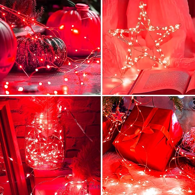 2Pack USB Plug in Fairy String Lights,16ft 50 LED Copper with Remote and Timer, 8 Modes Waterproof Twinkle String Lights Battery Powered for Bedroom Indoor Party Wedding Christmas Decoration (Red)