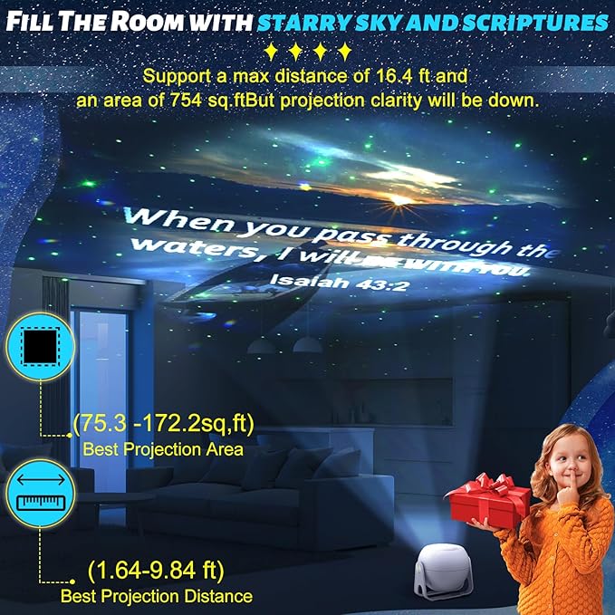Landscape Verses Projector Galaxy Projector Includes 12 Interchangeable Christian Discs Night Light Set Project Religious on Walls or Ceilings for Gift
