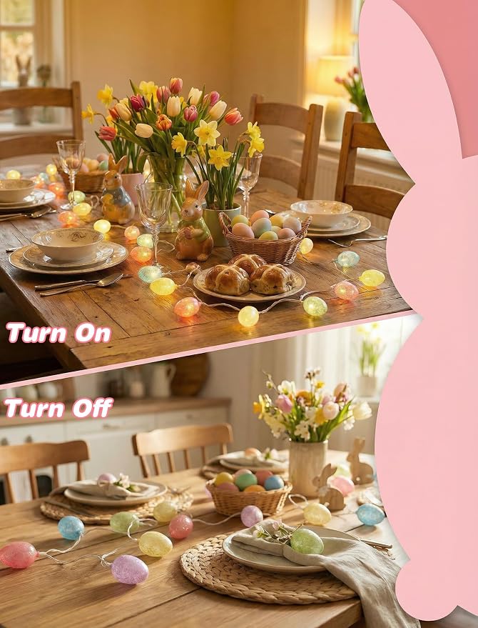 Easter Lights String, 8.5Ft Easter Decoration String Lights with 10 Easter Egg Lights, Multicolor Egg String Lights Plug in for Outdoor Bedroom Party Holiday Home Spring Themed Tree Eggs Decor