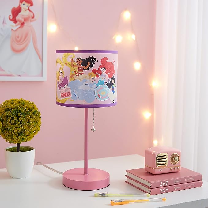 Idea Nuova Disney Princess Stick Table Lamp with Printed Shade, 15.5" H x 7.5" W,metal