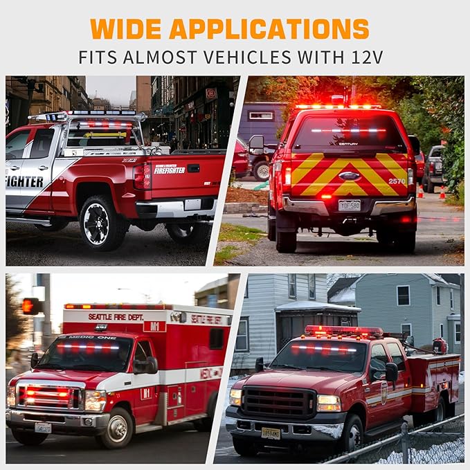 XRIDONSEN 35 inch Traffic Advisor Red White Emergency Light Bar 48 LED Strobe Lights Safety Hazard Warning Lights Front/Rear Window w/Controller for Volunteer Firefighter Vehicles Fire Trucks POV